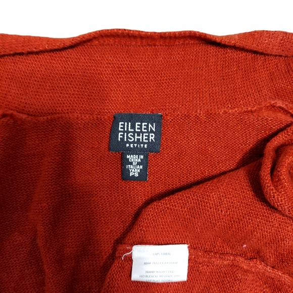 Eileen Fisher Petite Small Cinnamon Orange 100% Linen Knit Cardigan Sweater LS - Picture 3 of 14